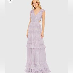 Mac Duggal Sequined Ruffled Gown, Size 4, Lilac